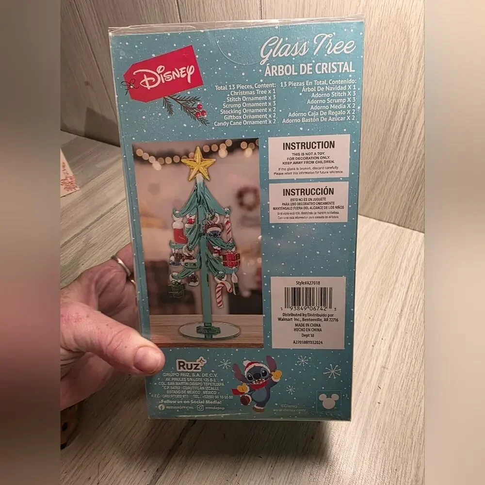 Disney Lelo And Stitch Glass Christmas Tree Light Up Table Top Holiday Decor